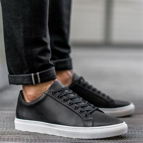 black designer sneakers mens|all black leather sneakers men's.